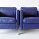 De Sede DS118 pair of blue leather club chairs