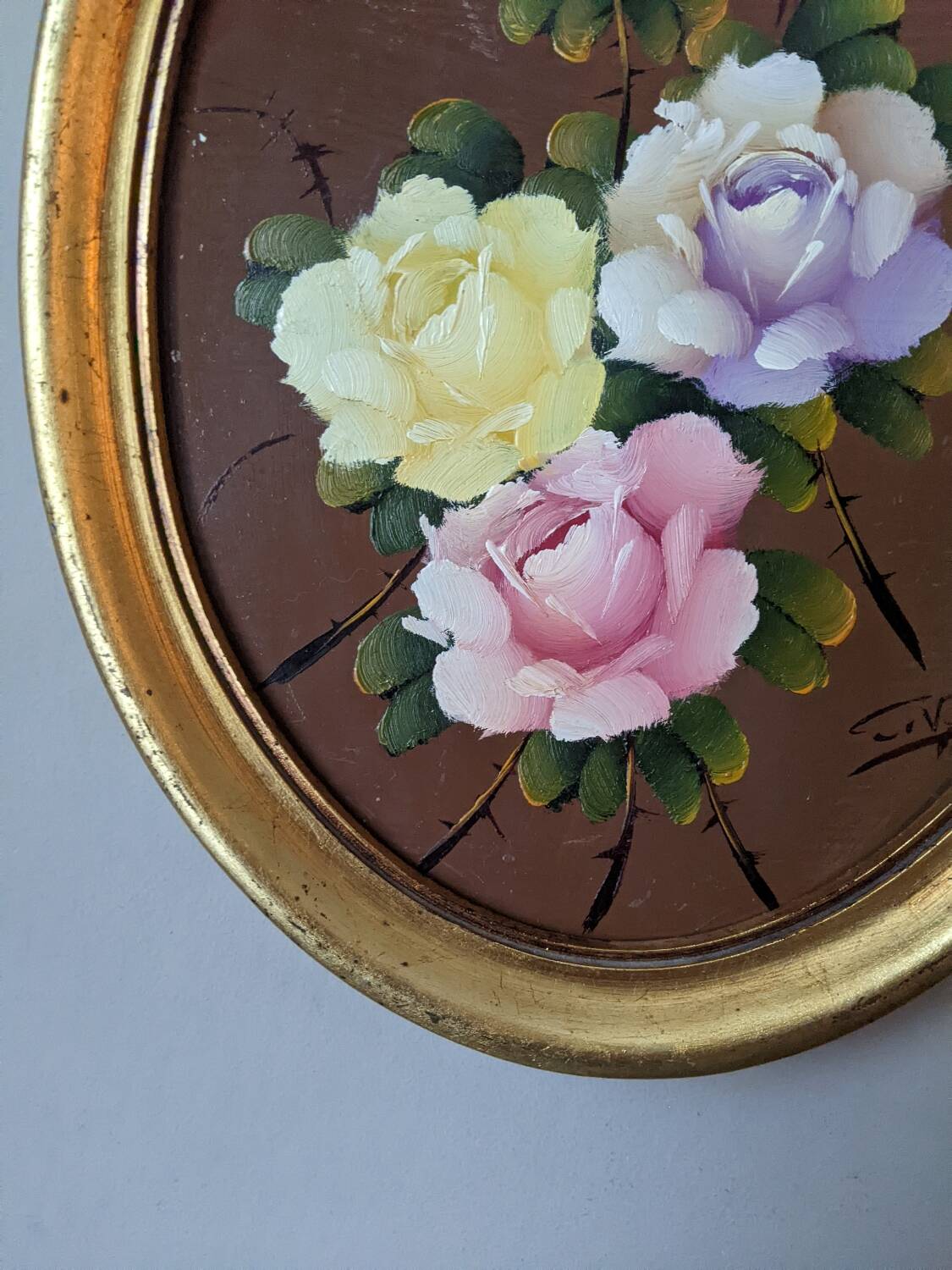 Acrylic on panel, oval gilded wooden frame, bohemian countryside.