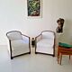 Pair of Large White Art Deco Armchairs 1950s Mid Century Modern Interior De