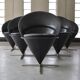 Set of 6 vintage black leather cone chairs by Verner Panton for Gebrüder Nehl