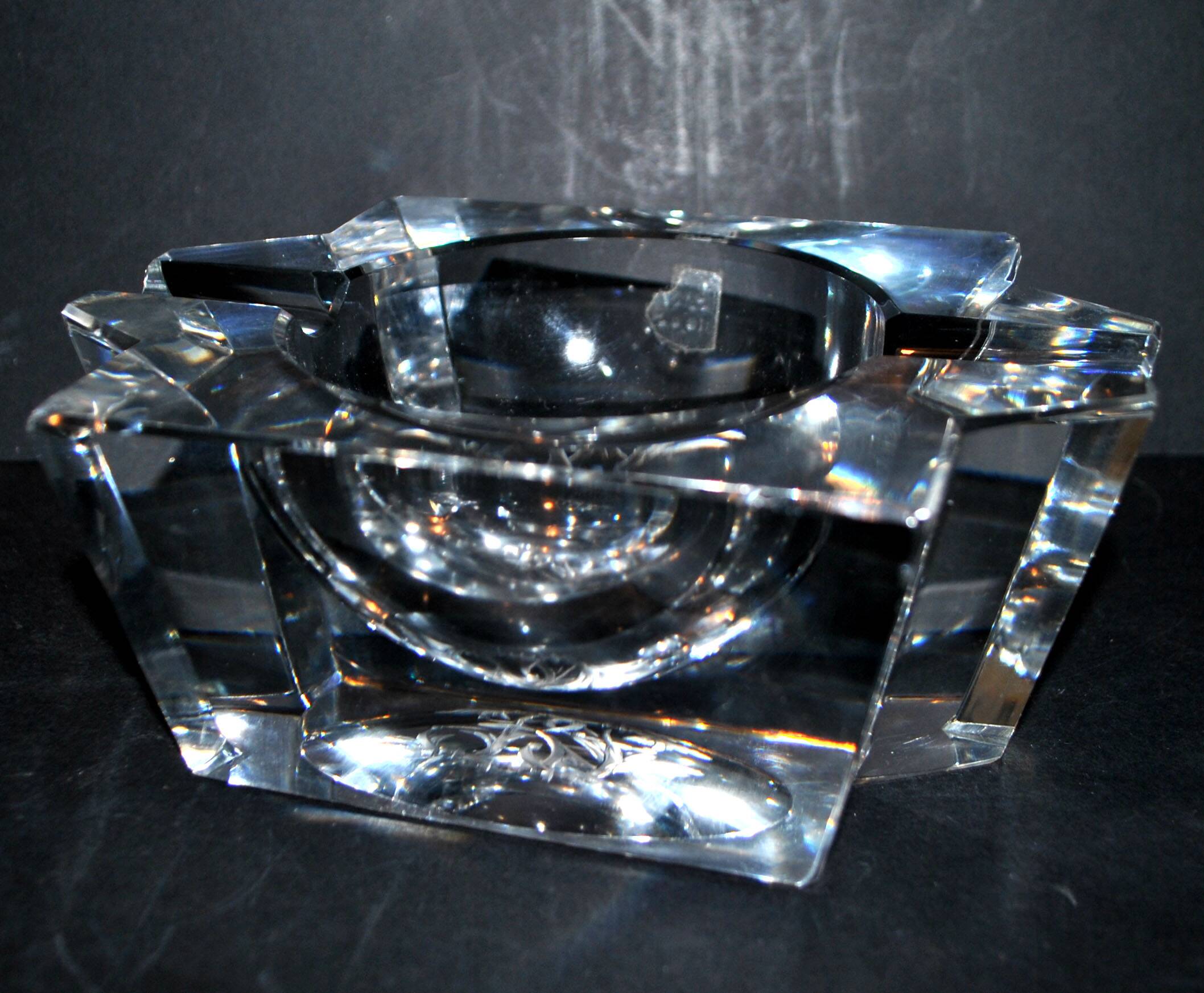 Saint-Louis DESIGN Modernist Crystal Ashtray with Label