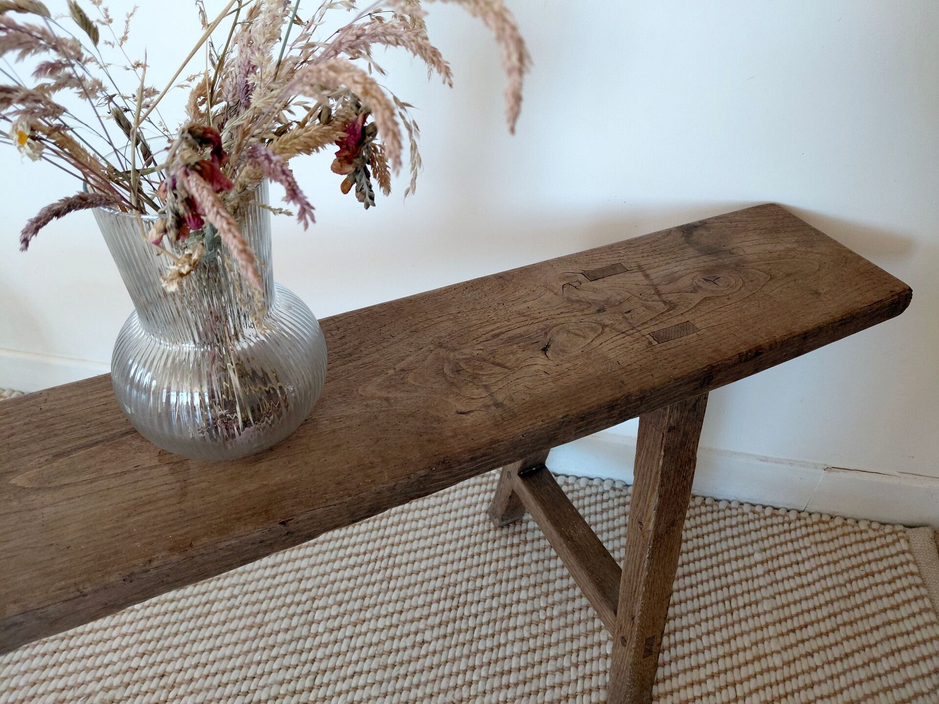 Large raw workshop bench with dowels - wabi-sabi spirit 175 cm