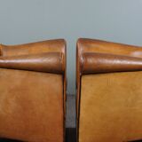 Pair of vintage sheep leather Art Deco armchairs by Bart van Bekhoven