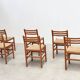 Set of six walnut and rattan dining chairs
