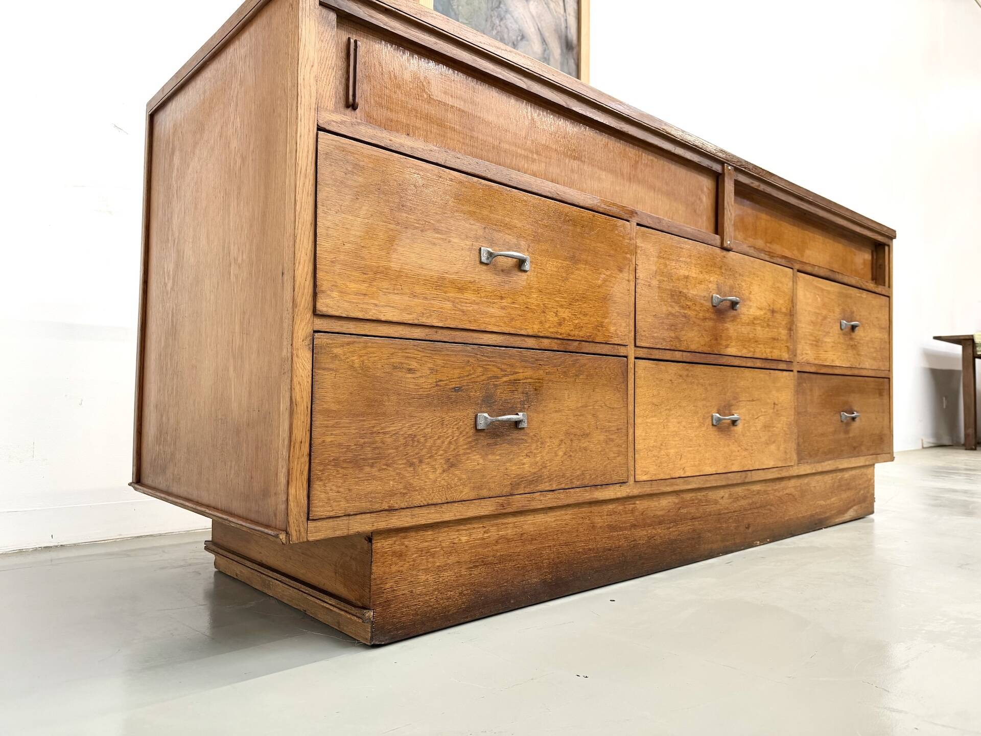 Vintage Siegel Paris workbench in oak and glass – 1950