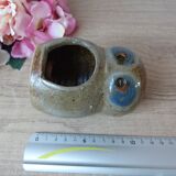 Pyrite Stoneware Owl Candle Holder, Vintage Pottery Owl Fragrance Burner
