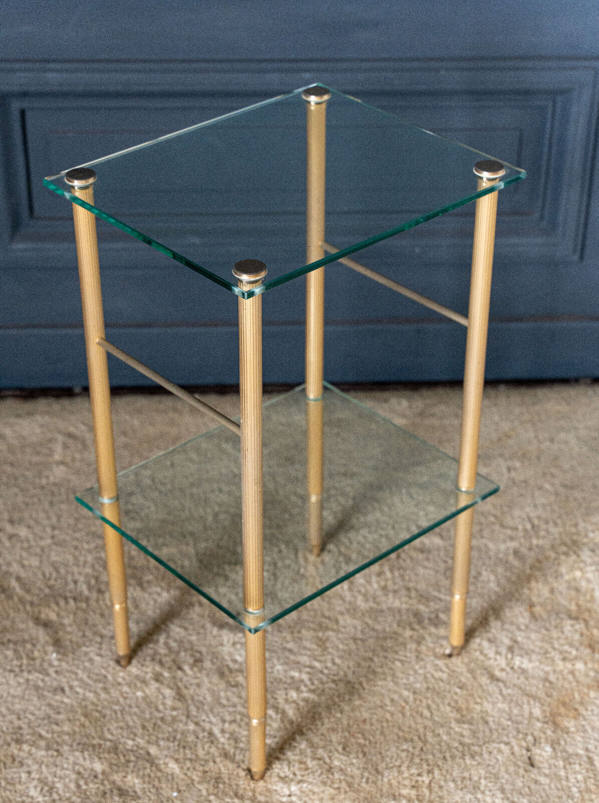 Bedside table 1980 golden metal 2 glass tops