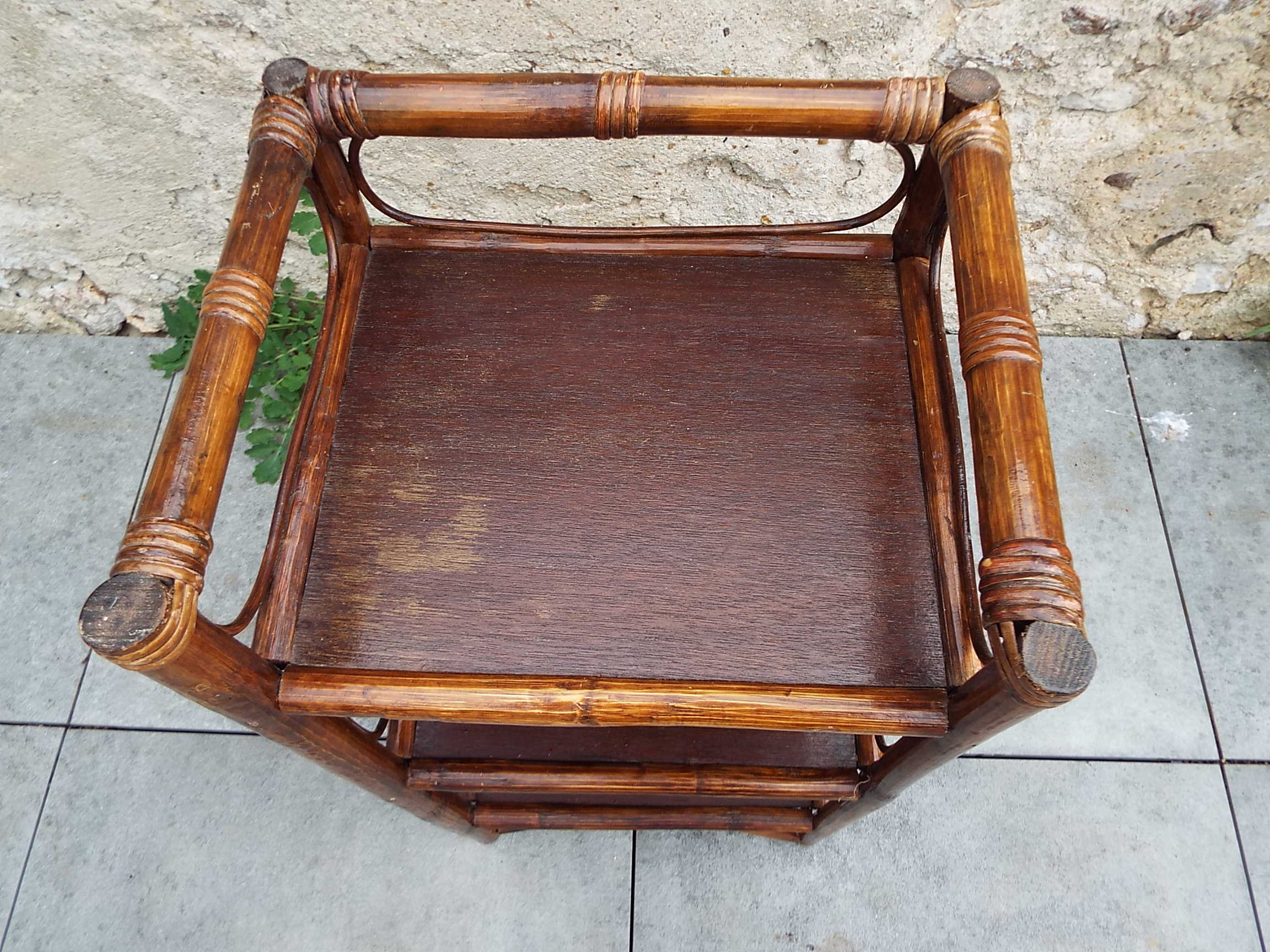 Rattan and bamboo bedside shelf
