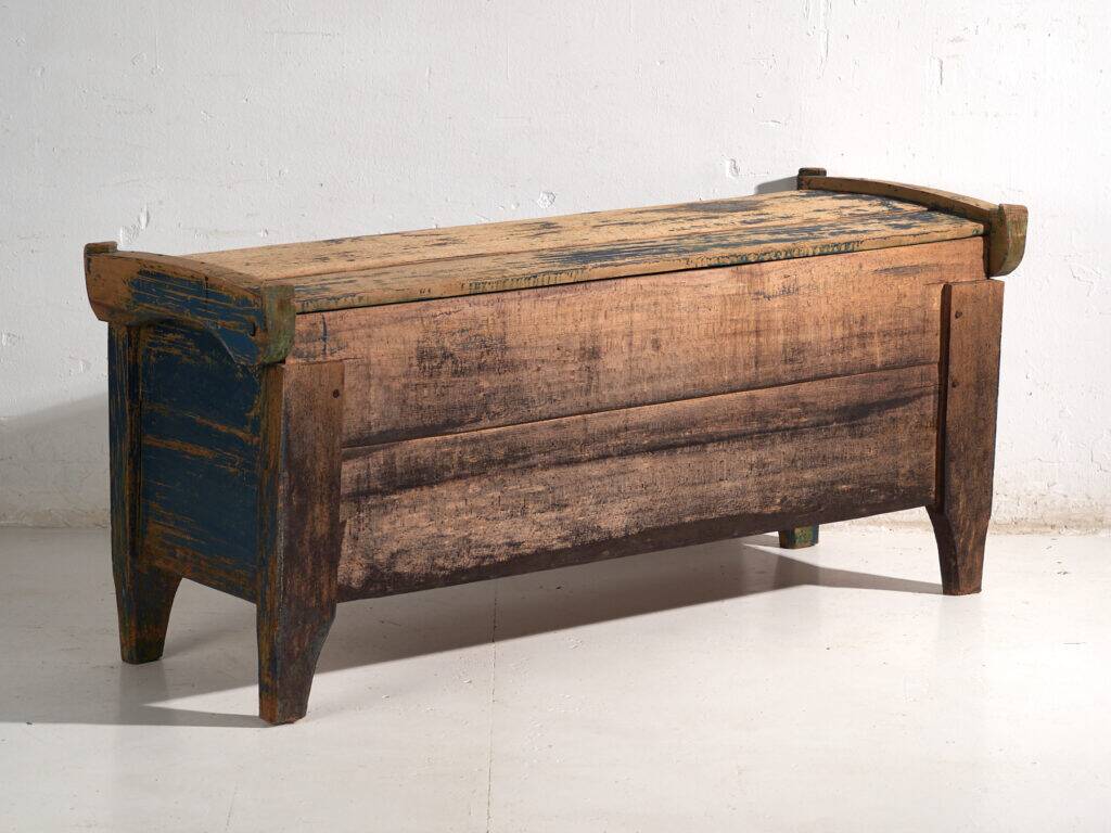 Antique chest painted blue made of pine – Central Europe, circa 1870
