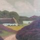 Vintage original landscape oil painting, signed countryside cottage art