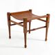Rare 1990s safari stool with a teak frame and a seat made of brown saddle l