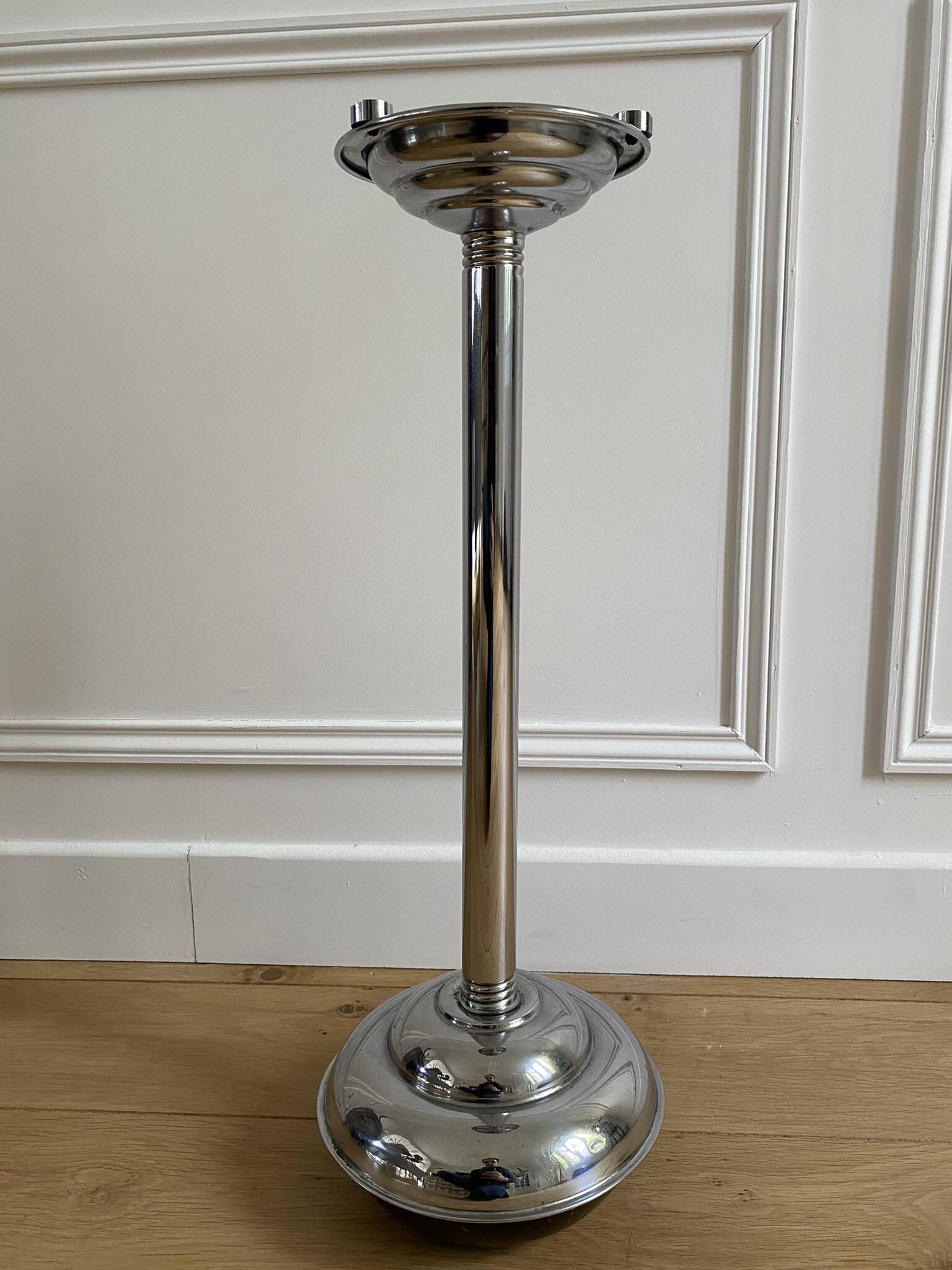 Cendrier sur pied culbuto vintage en métal chromé année 70