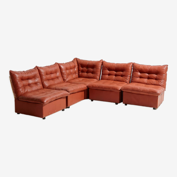 Modular leather sofa set, set of 5