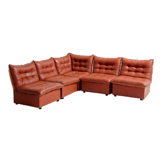 Modular leather sofa set, set of 5