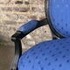 Louis XVI style bench in black wood and blue fabric