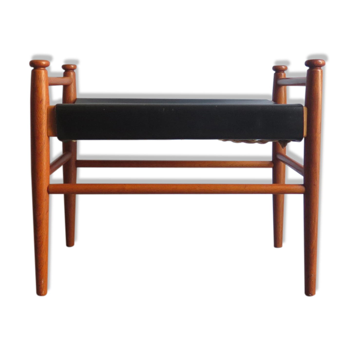 Repose-pied en teck et cuir années, Denmark, 1950