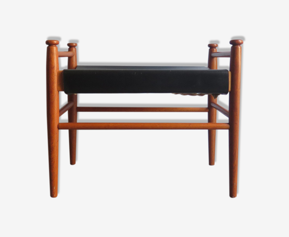 Repose-pied en teck et cuir années, Denmark, 1950