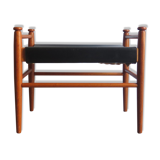 Repose-pied en teck et cuir années, Denmark, 1950