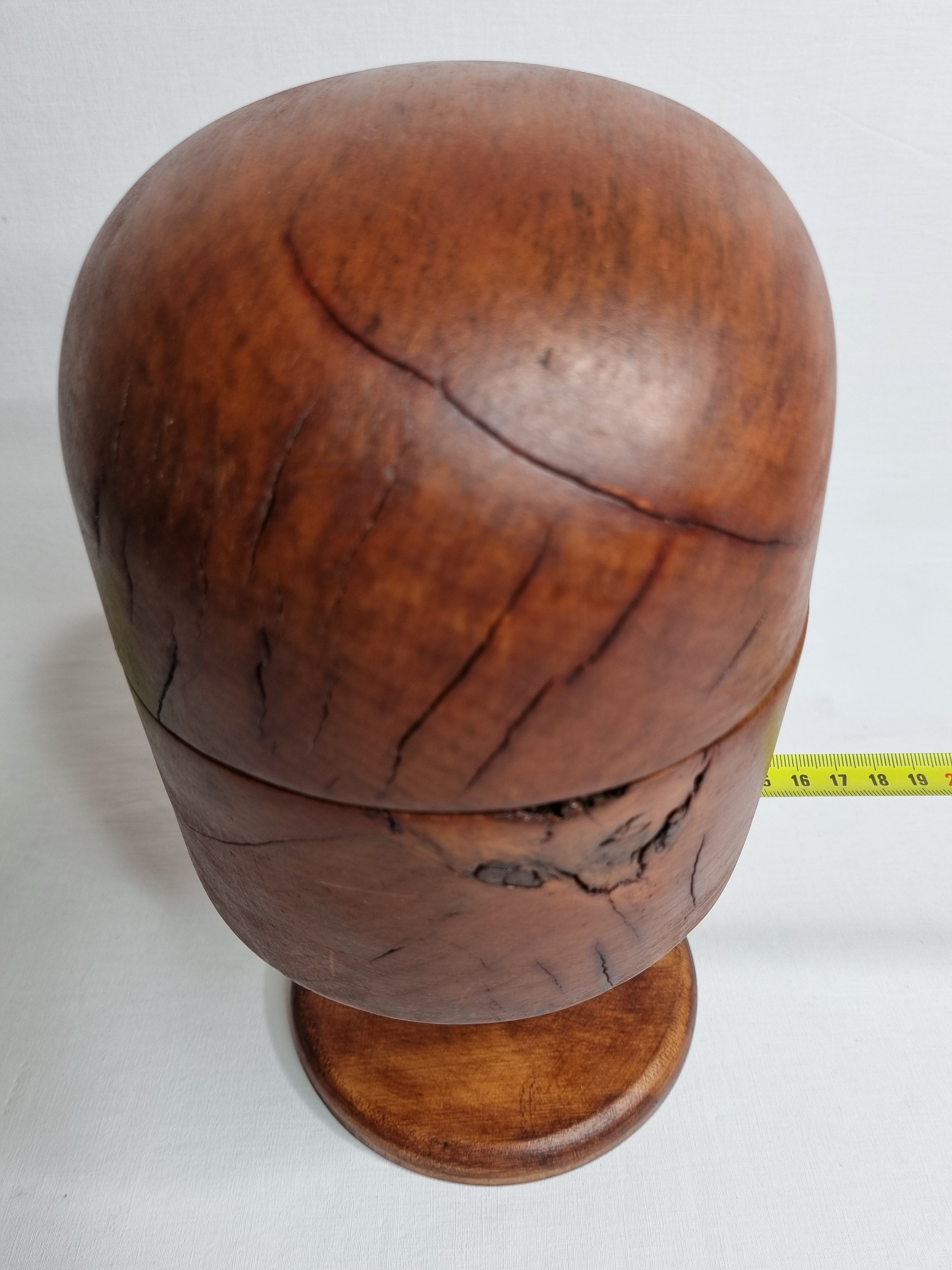 Old wooden hat shape on foot, 1900, 29 cm