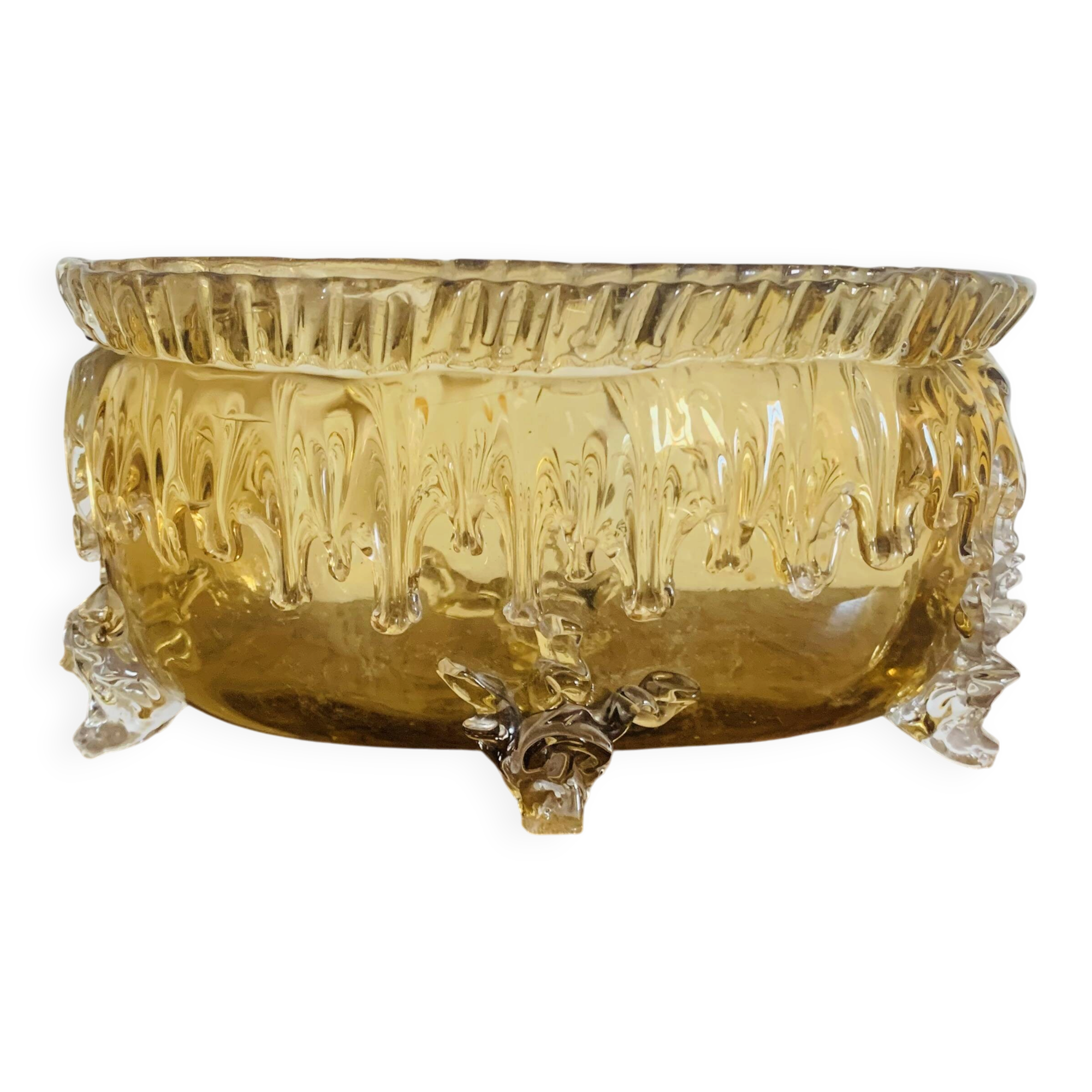 Large vintage amber glass bowl