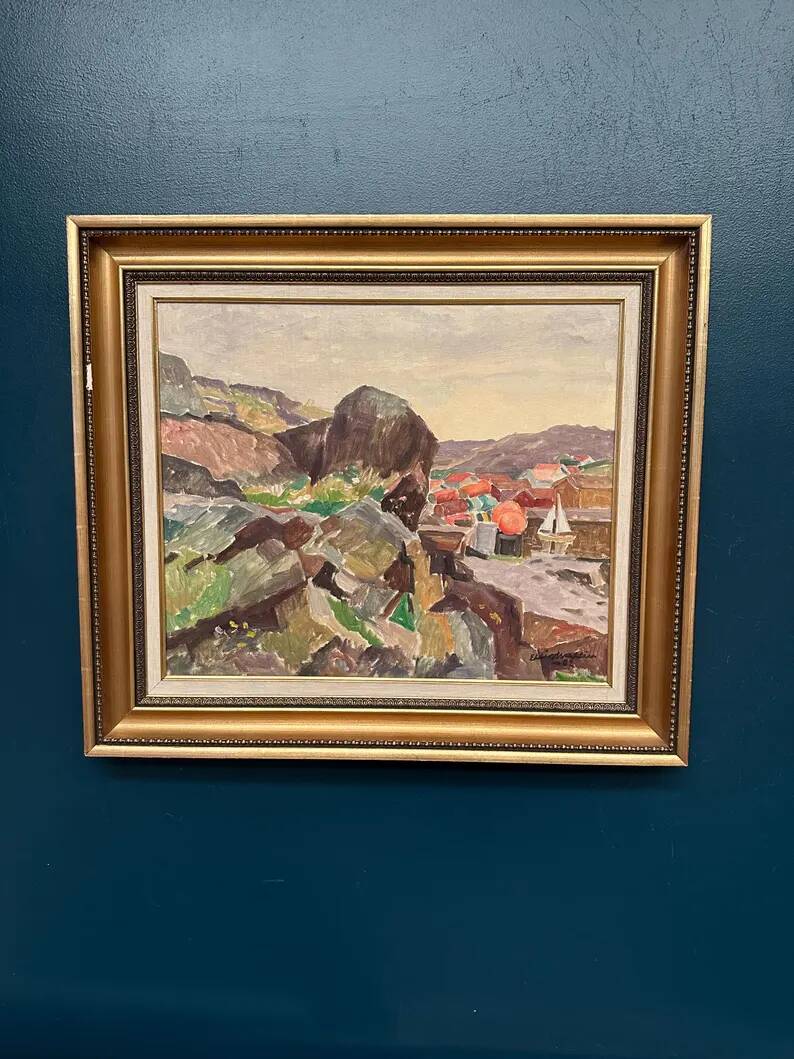 Original Swedish Oil on Canvas - 'The Dark Cliff' by Ellis Wallin - Signed - Dated 1962 - Vintage and Framed