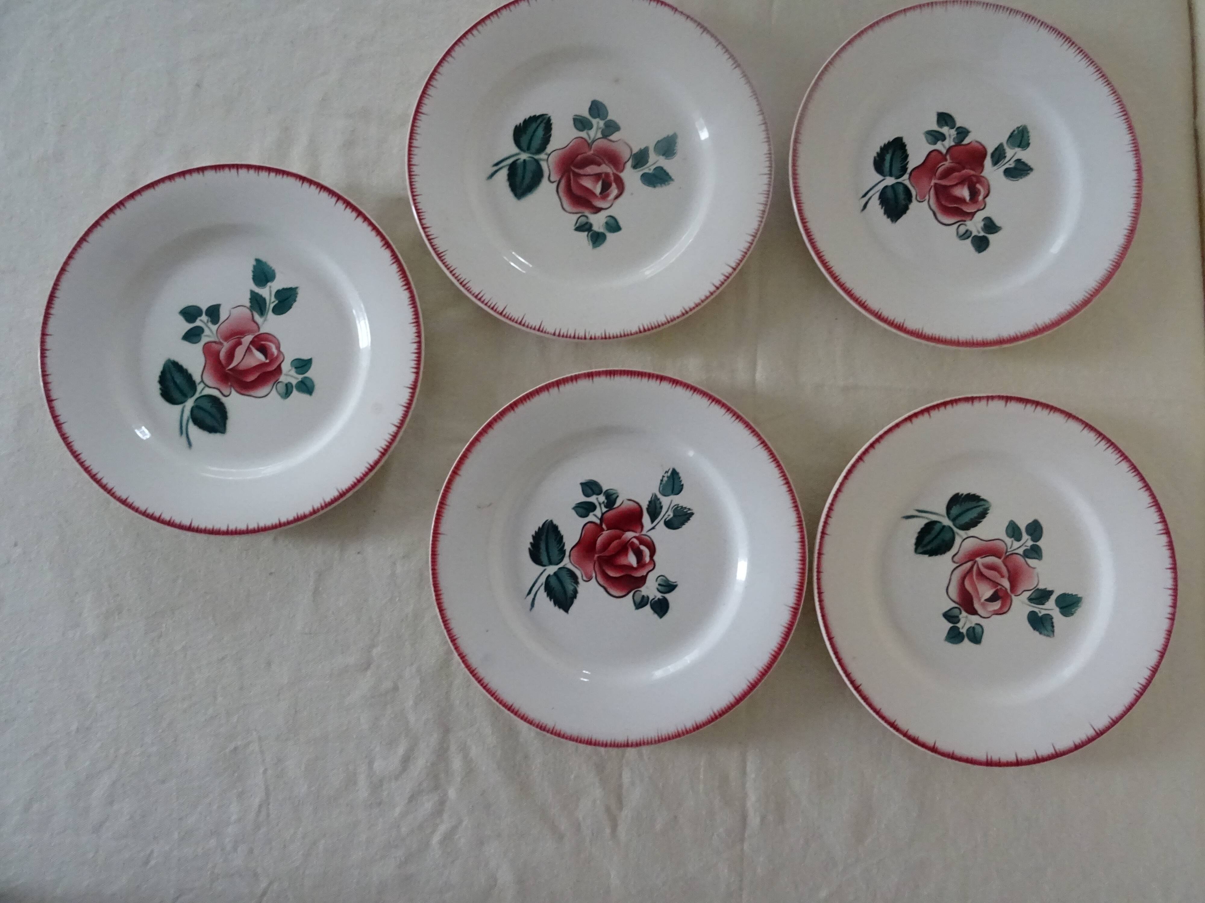 5 flat plates Digoin Sarreguemines Bagatelle 384112 antique faience