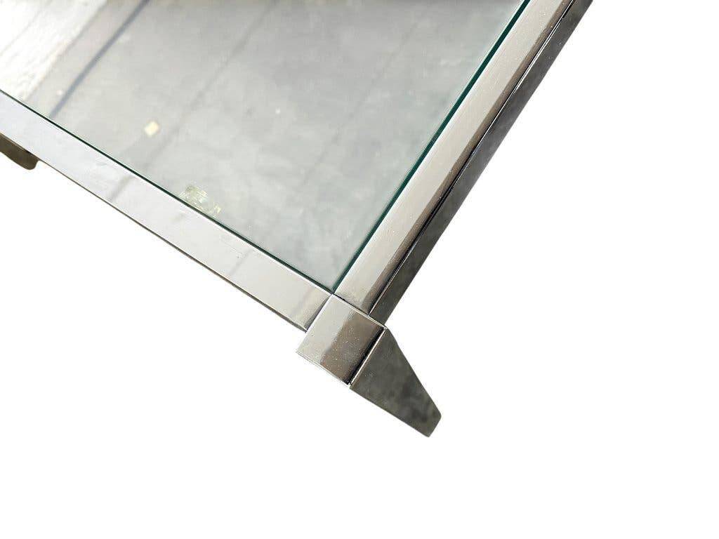 Table basse vintage chromée avec plateau en verre