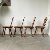 Set of 4 Savoyard pine chairs from the 60s