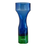 Mid-century modern Scandinavian bright blue and emerald green glass vase from Borgström Åseda, Sweden