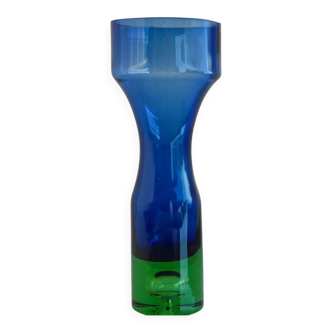 Mid-century modern Scandinavian bright blue and emerald green glass vase from Borgström Åseda, Sweden