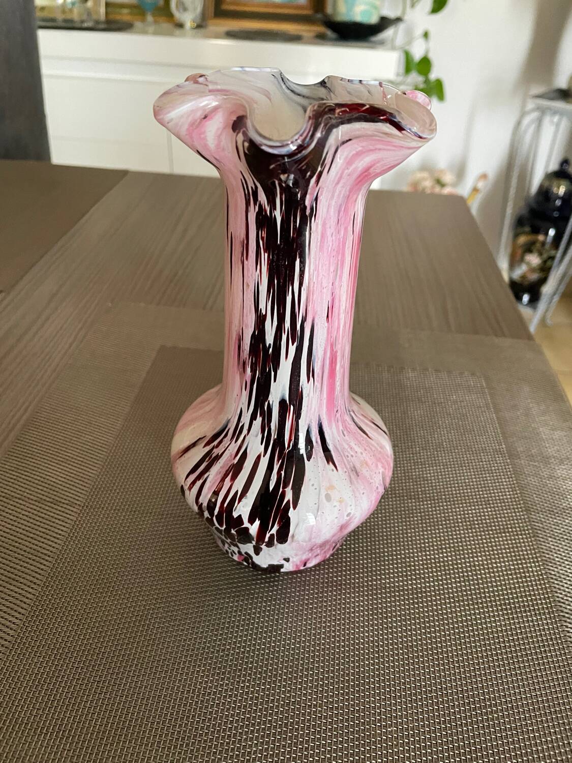 Pink and black blown glass vase