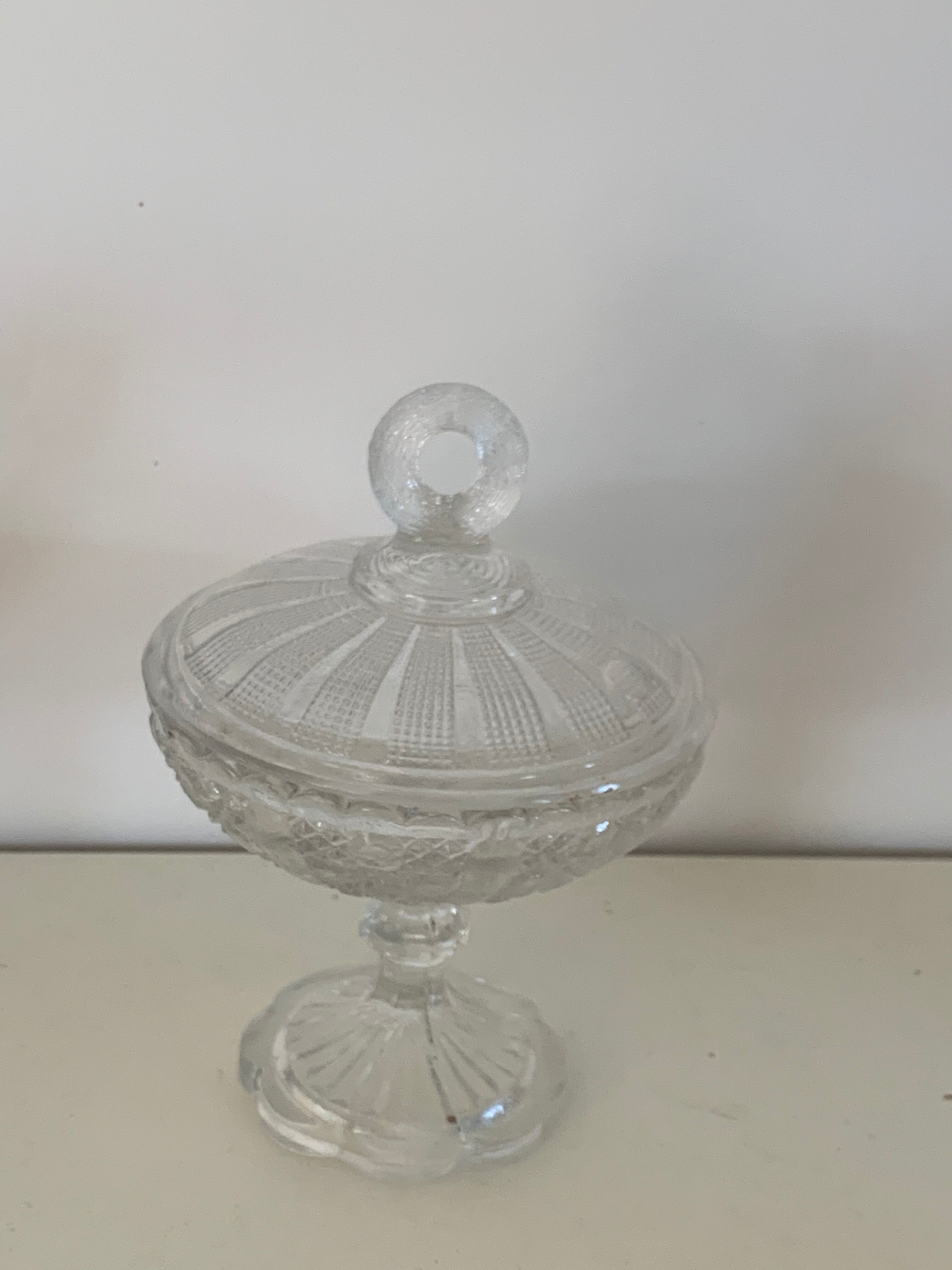Two dredged cups in transparent glass geometric patterns in old relief