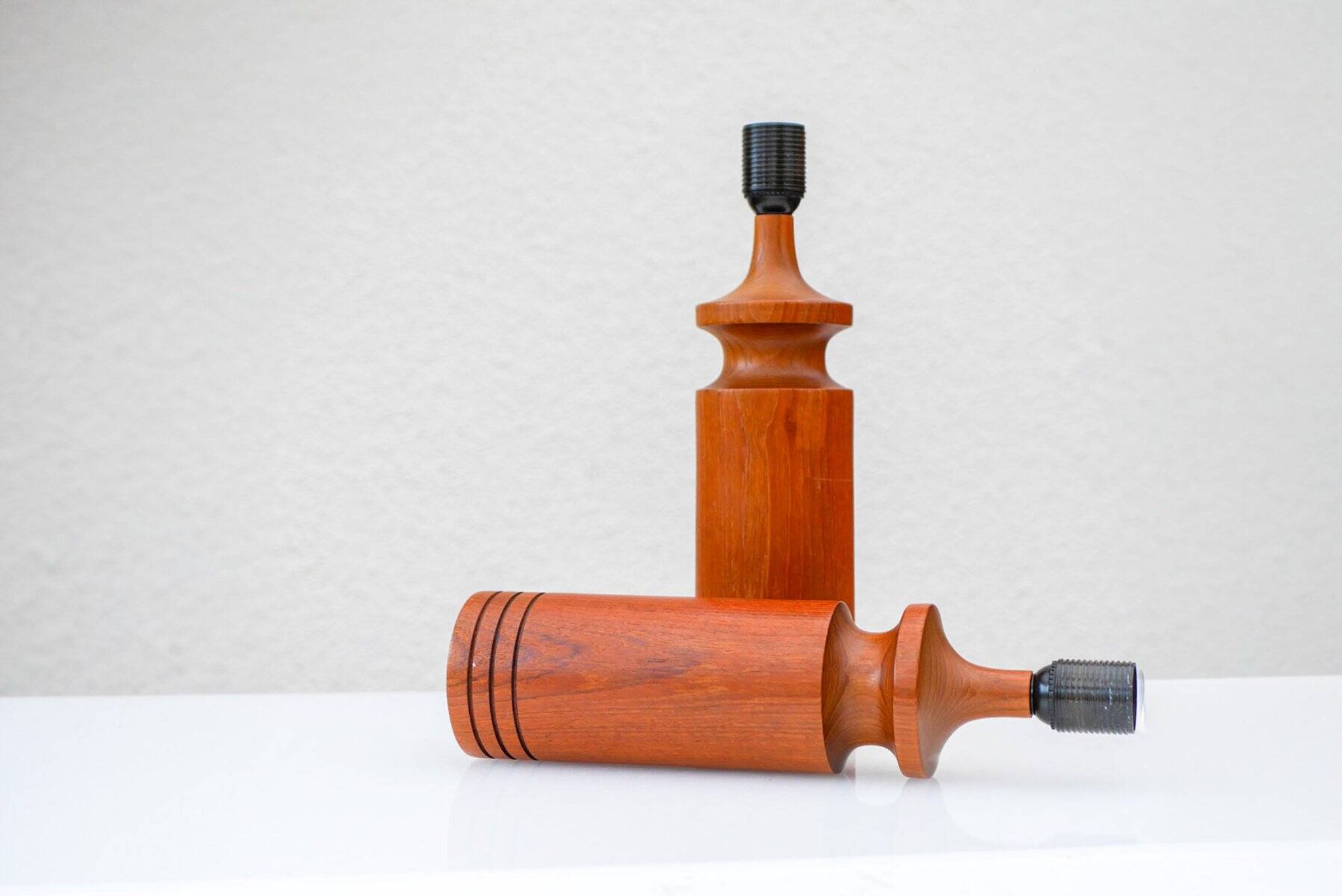Large mid-century modern Danish teak table lamps, set of 2