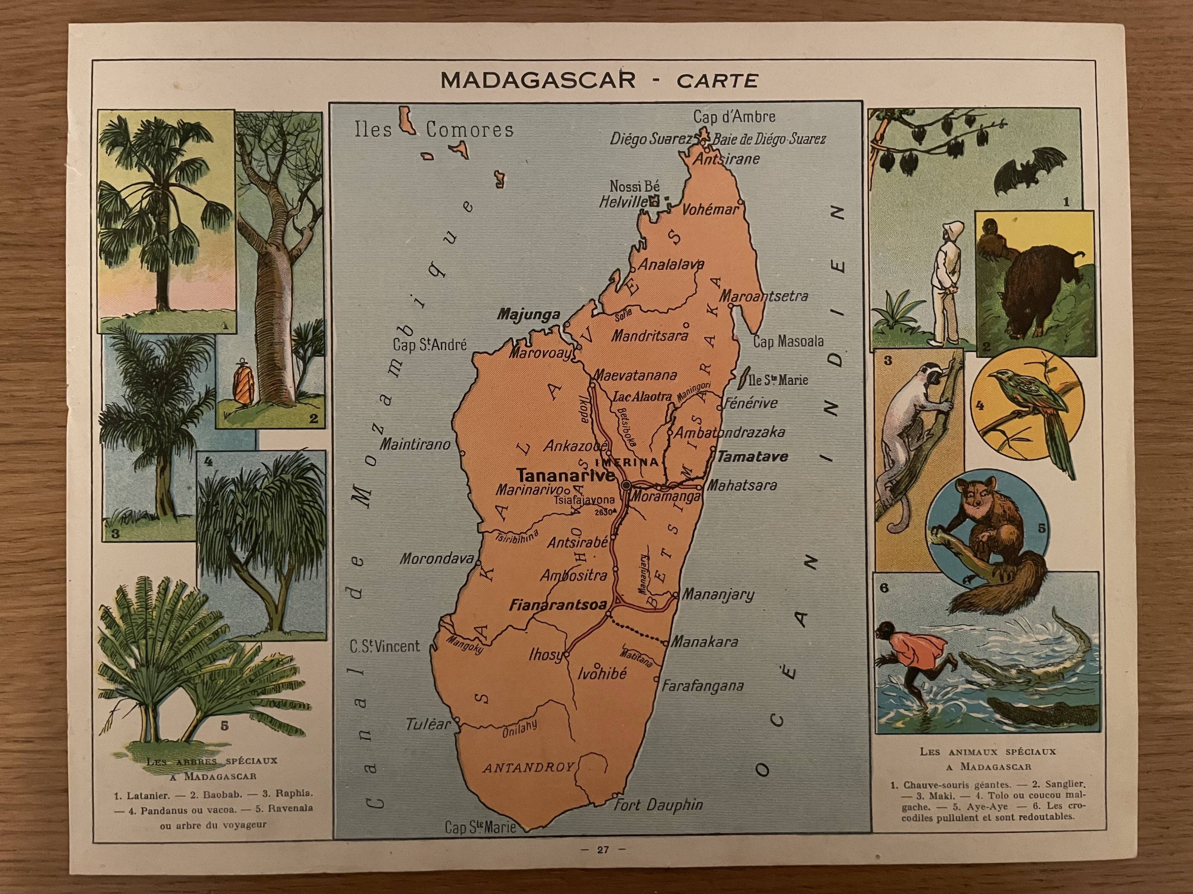 Old poster map of Madagascar - 1931
