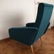 Armchair  50/60 years, duck blue velvet restored