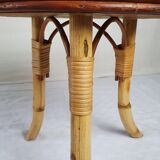 Tabouret trépied en marqueterie de rotin 1960