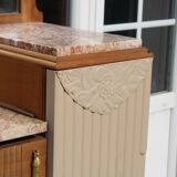 Renovated Art Deco buffet, pink marble and original mirror.