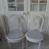 2 louis xvi style chairs beautiful patina chalk bills, seats dressed in gray velvet