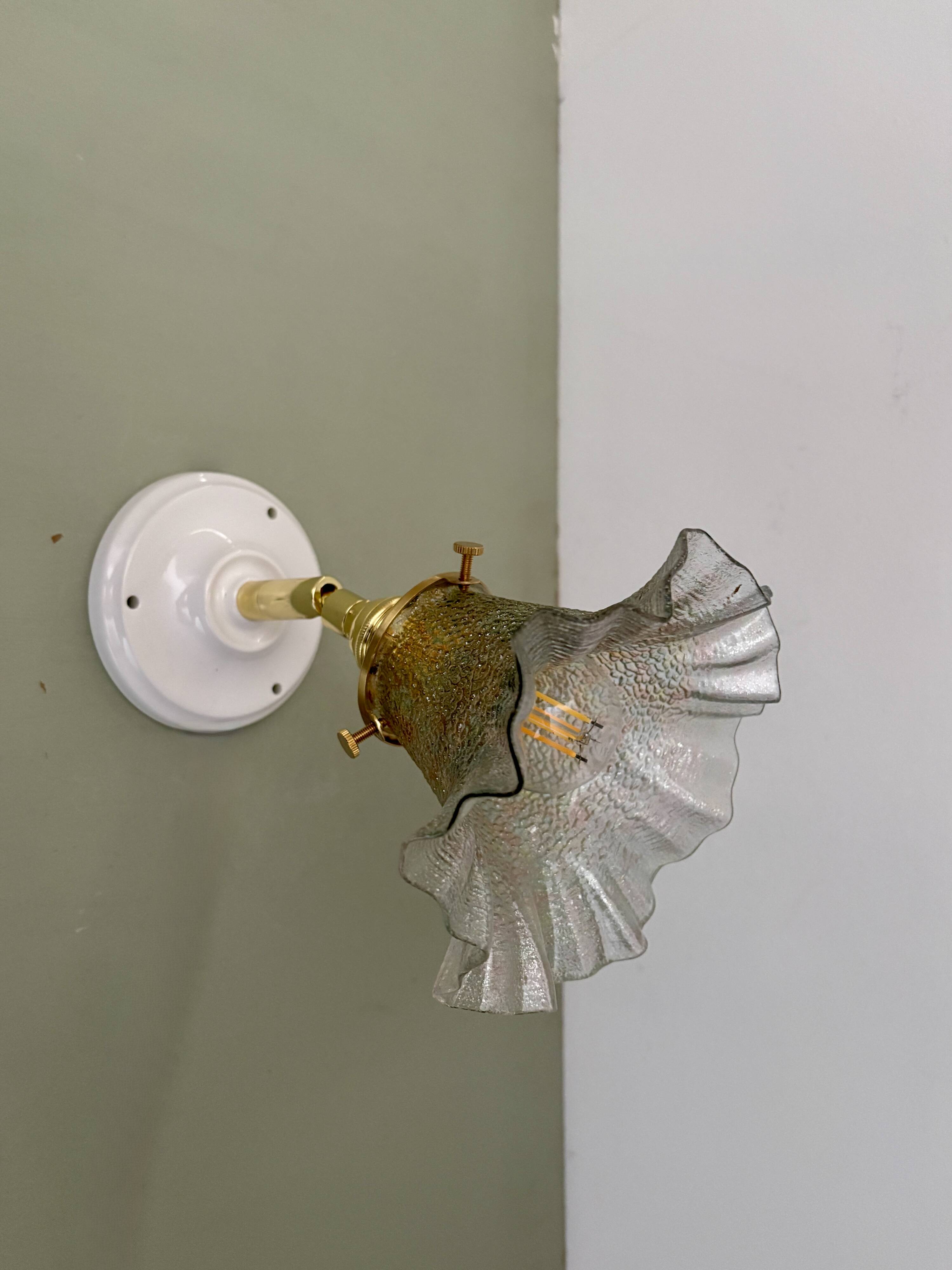 Vintage tulip wall light in iridescent glass