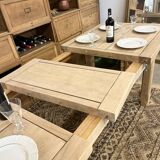 Solid oak farmhouse table with 2 central extensions