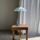 Vintage suspension in white and blue glass with wavy edge D46 H53