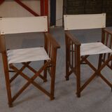 Pair of folding director's chairs in oak and fabric, 1960s