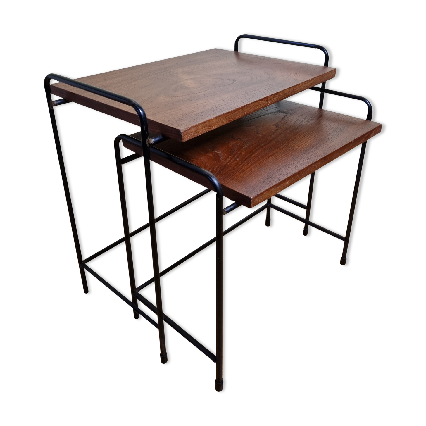 Tables d'appoint, gigognes, en bois et métal, vintage, années 60-70