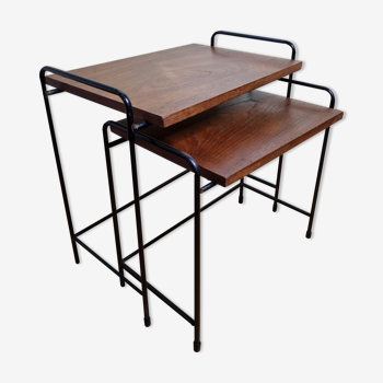 Tables d'appoint, gigognes, en bois et métal, vintage, années 60-70