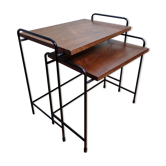 Tables d'appoint, gigognes, en bois et métal, vintage, années 60-70