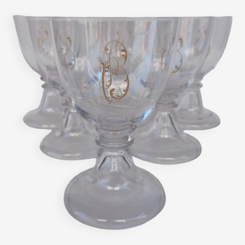 6 grands verres  cristal de val saint lambert. Service Pied Cloche Uni, fin XIX ème.