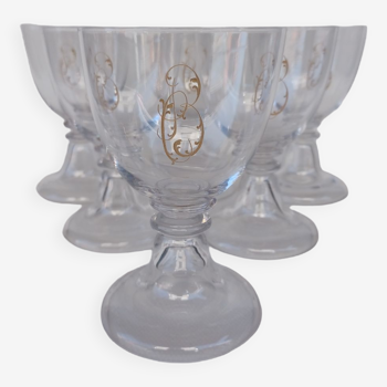 6 large crystal glasses from Val Saint Lambert. Plain Bell Foot Service, late 19th century.