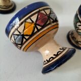 Trio of Moroccan ceramic egg cups from Fez, stamped