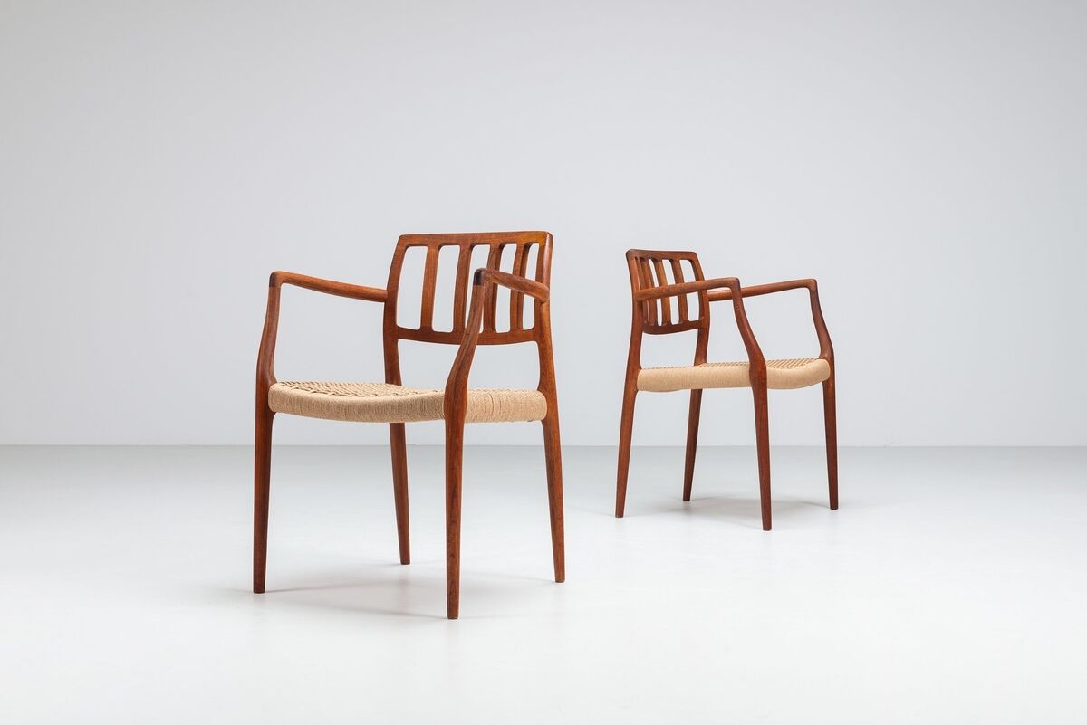 Niels Otto Moller model 66 armchairs in teak and paper cord Denmark 1970