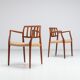 Niels Otto Moller model 66 armchairs in teak and paper cord Denmark 1970